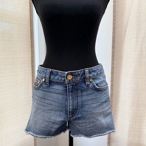 Tory Burch Mid Rise Denim Shorts Blue Raw Hem Sz 27 Classic Preppy